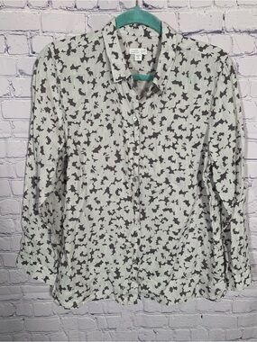 J.Jill Womens Love Linen Floral Button Down Brown Gray Sz MP Lightweight Casual